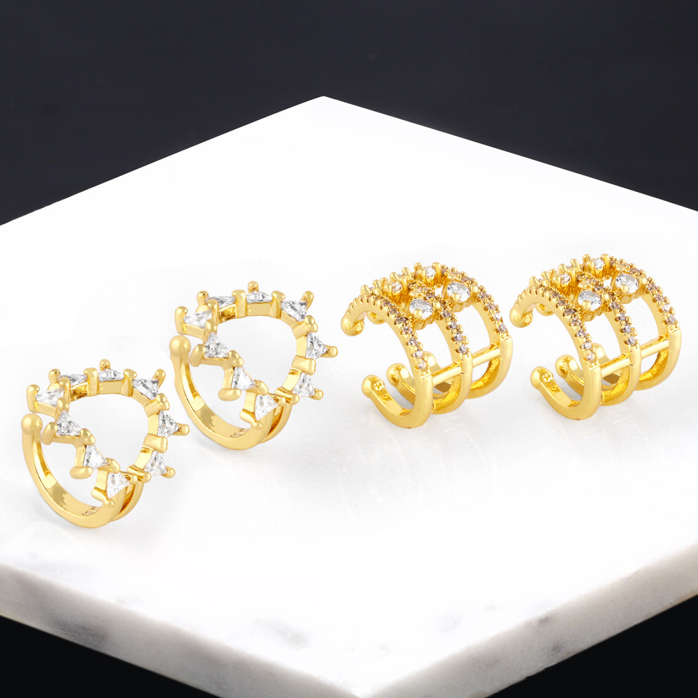 Fashion Irregular Copper Ear clips Inlay Zircon Copper Earrings