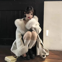 气质千金感仿狐狸毛领羊毛大衣女冬季设计感袖口毛毛保暖毛呢外套