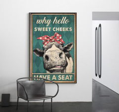 速賣通亞馬遜熱銷復古搞笑抽象動物奶牛貓咪海報帆布畫浴室裝飾畫