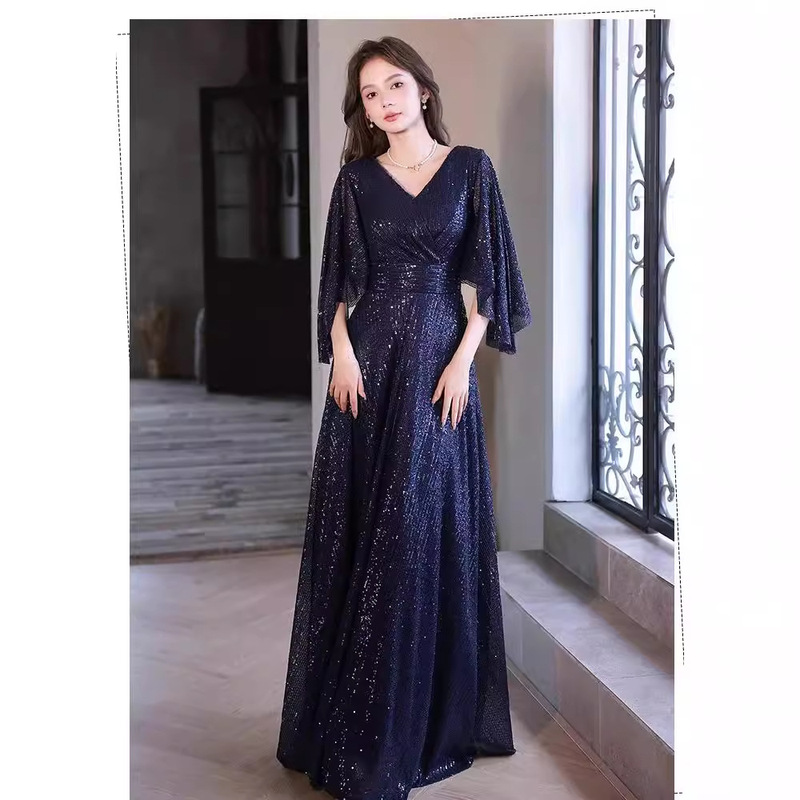 plus size Evening Dress Women's chubby girl Banquet Temperament 200kg Plus Fat Slim Sequin Long Host Annual Meeting Dress