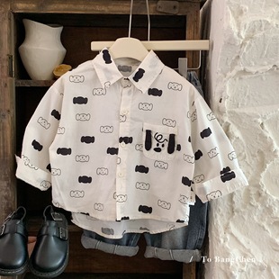 Bangcheng Kidsren's Shirt 2025 Autum New Korean Style Boys Cartoon Long-Sleeved Shirt Boys Fashionable Autum Top