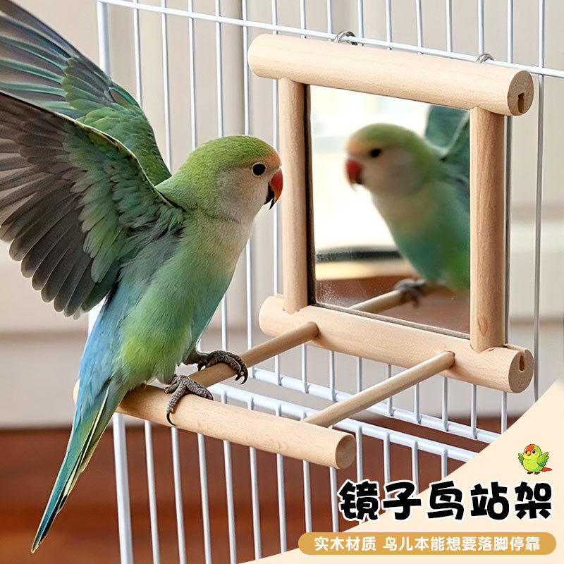 Wooden Parrot Toys Bird Climbing Platform Stand Pet Bird Toy Supplies with Mirror Stand Manufacturer Toys