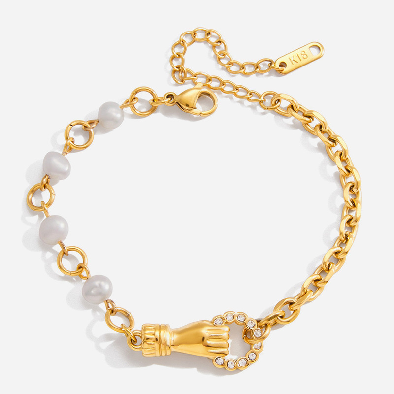 Jingqiao Designer Classic Style Friendship Hand Freshwater Pearl Bracelet Women's Stainless Steel Cross-Border Hand Jewelry Niche
