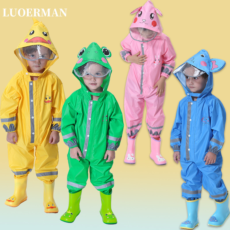 Children's Raincoat Girls' Kindergarten Primary School Boys' One-piece Korean Style Children's Baby Rain Shoes Set with Schoolbag