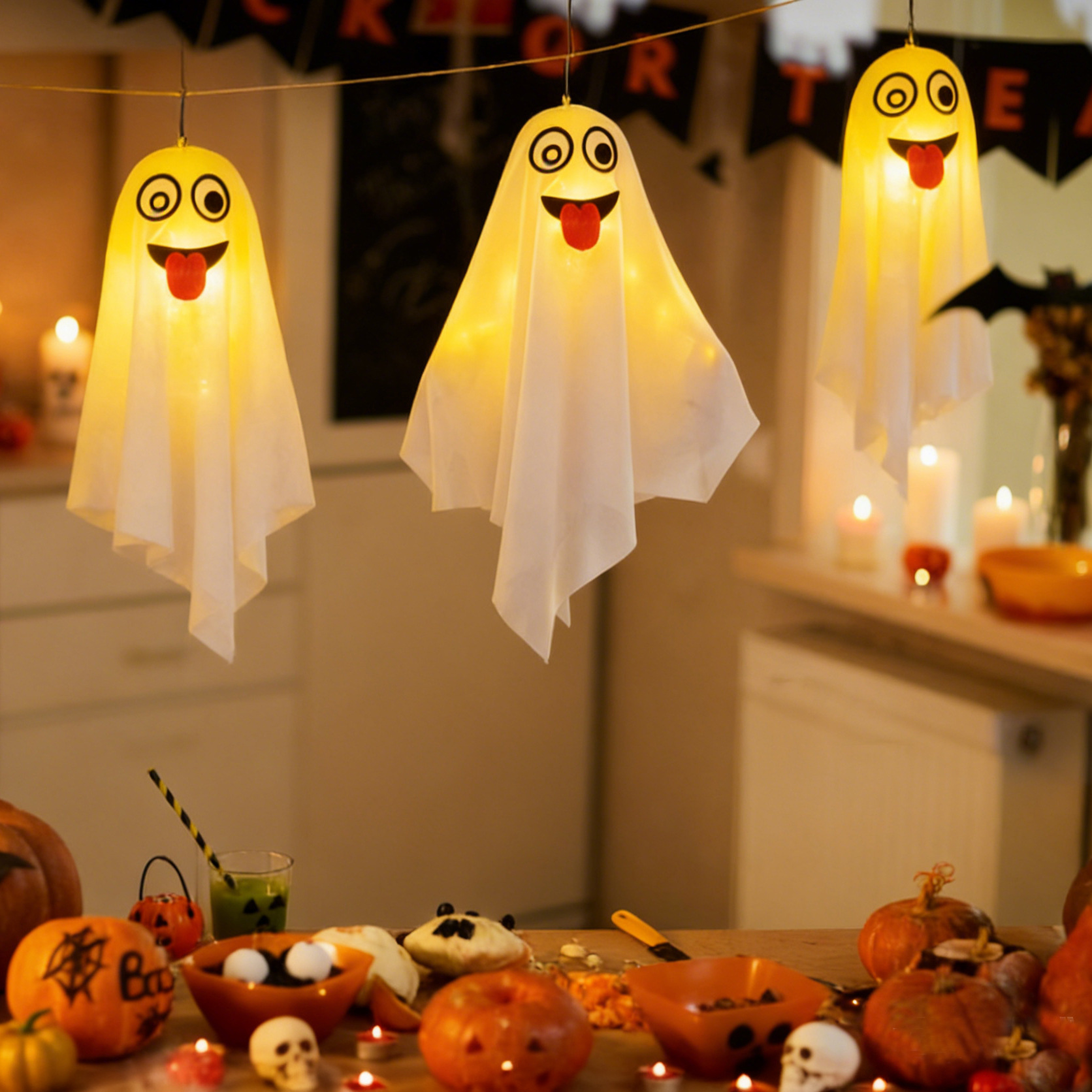 Transfronterizo Halloween LED iluminado fantasma decoración colgante fantasma chandelier horror patio props de Halloween