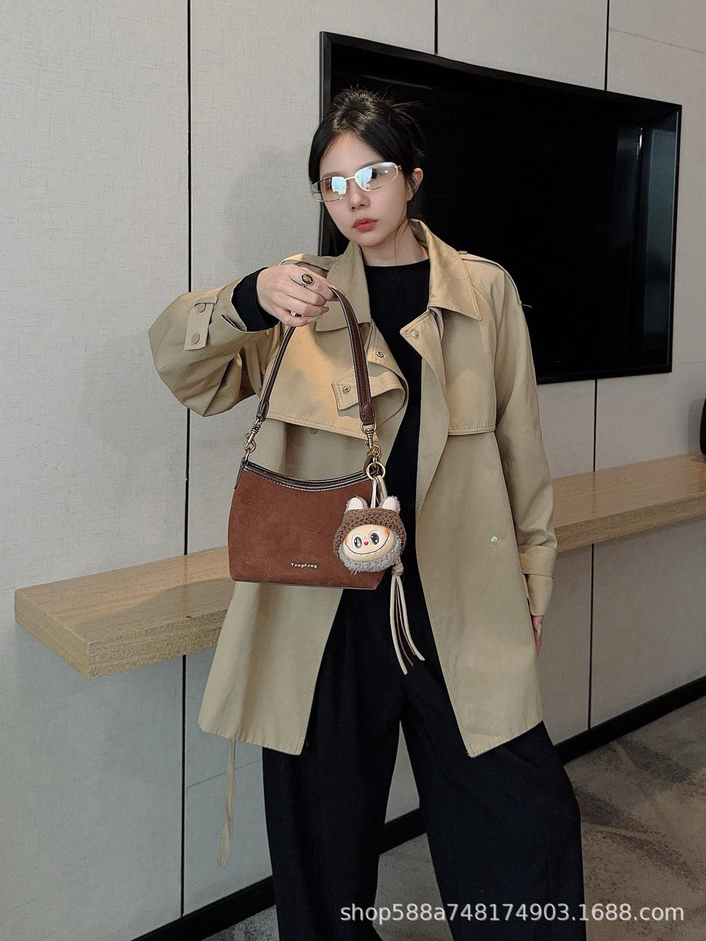 Frosted Genuine Leather Crescent Bag For Women, High-End Vintage Commuter Shoulder Bag, Suede Crossbody Small Tote - Thumbnail 8