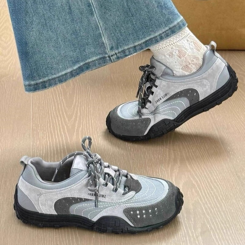 Gray Retro Thick-Soled German Training Shoes for Women, 2026 Spring New Versatile Height-Increasing Hiking Casual Sports Shoes