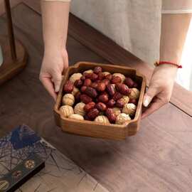 梅花钵创意实木日式干果小圆盘零食糖果盒果盘点心餐具木托盘方形