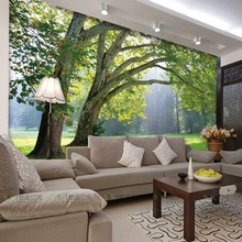 田园风格壁画3d客厅沙发背景墙布5d风景墙纸卧室壁纸无纺布大树画