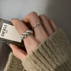 韓版S925銀麻花戒指女復古時尚氣質個性開口指環牛角包嘻哈食指戒