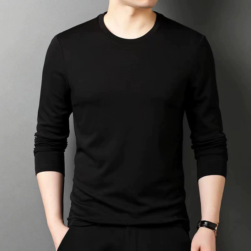 2024 производитель оптом осенний новый мужской модный повседневный длинный рукав с круглым вырезом нижняя рубашка сплошной цвет свободная рубашка