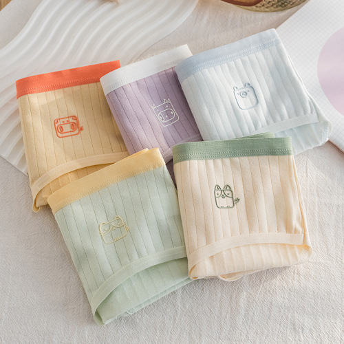 New cotton mid waist drop glue cartoon girl seamless breathable thin underwear, comfortable and simple sports student underwear