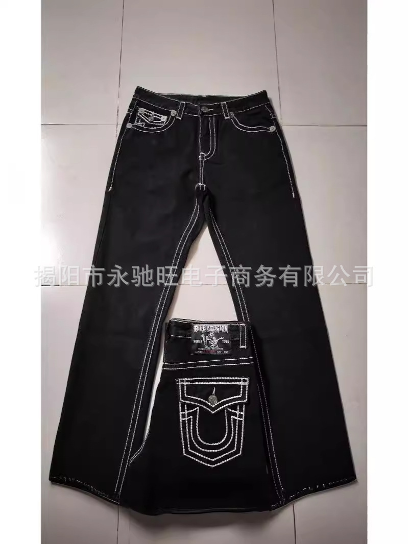 American-style High Street Trendy Brand Cross-border E-commerce Jeans White Thick Line Big Buddha All-match Black Straight Jeans for Men