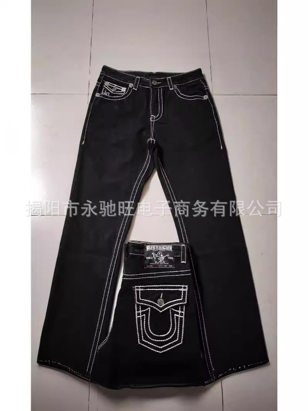 American-style High Street Trendy Brand Cross-border E-commerce Jeans White Thick Line Big Buddha All-match Black Straight Jeans for Men American-style High Street Trendy Brand Cross-border E-commerce Jeans White Thick Line Big Buddha All-match Black Straight Jeans for Men