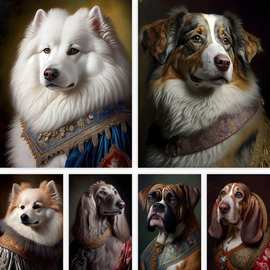 萨摩耶阿富汗犬肖像海报厂家批发来图打印无框外贸入仓货源速卖通