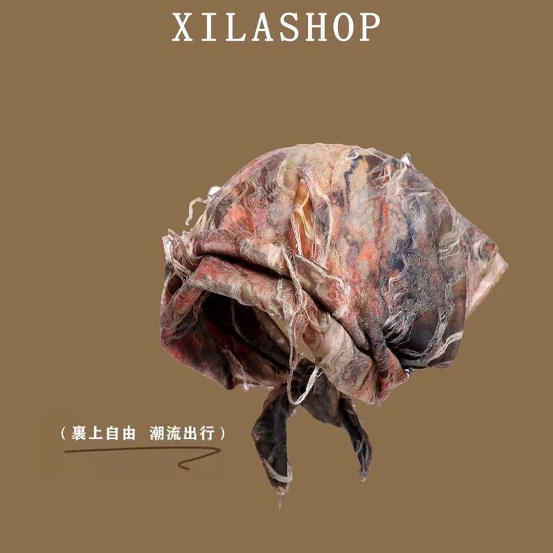 合集~美式废土风y2k辣妹方巾潮酷亚文化复古印花包头帽显脸小头巾|undefined