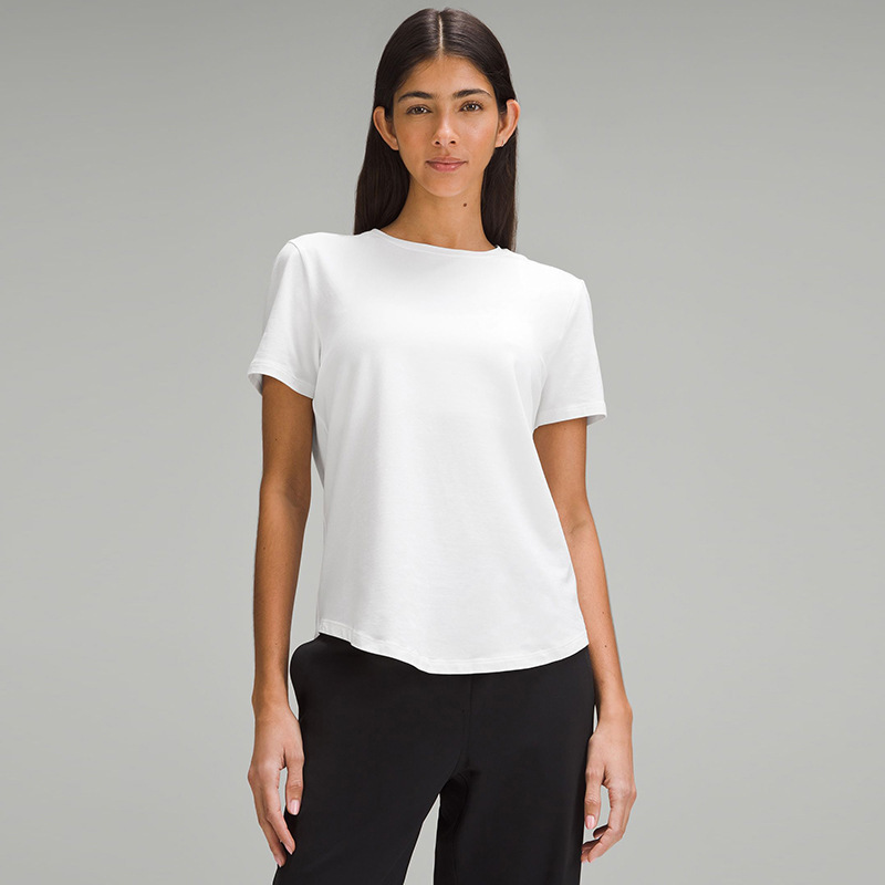 Lulu Fend Same Style Love Women's Round Neck T-Shirt Versatile Solid Color Cotton Thin Sports Short-Sleeved Yoga Top