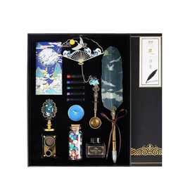 1套 图片所示 金属+墨水 仙鹤羽毛蘸水笔礼盒套装欧式复古钢笔书