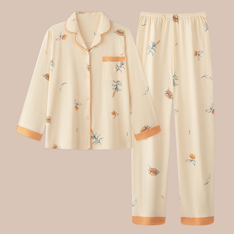 Nuevo algodón madres pijamas mujeres de otoño primavera y otoño de manga larga tamaño grande delgado se puede usar fuera conjunto de ropa de casa