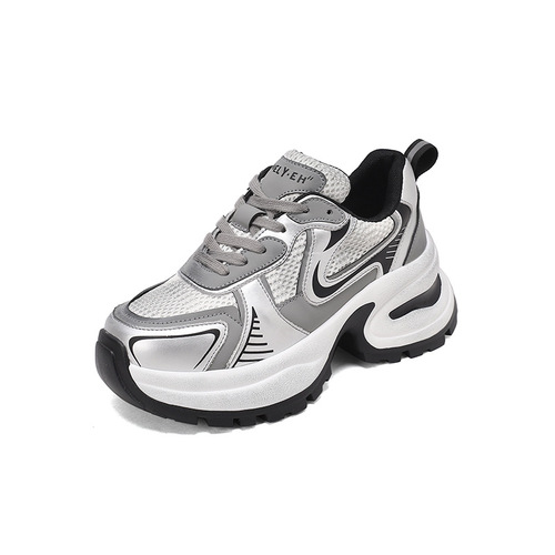 Zhao Lusi same style~Silver daddy shoes for women 2024 spring and summer thick-soled heightening sports and casual women's running shoes