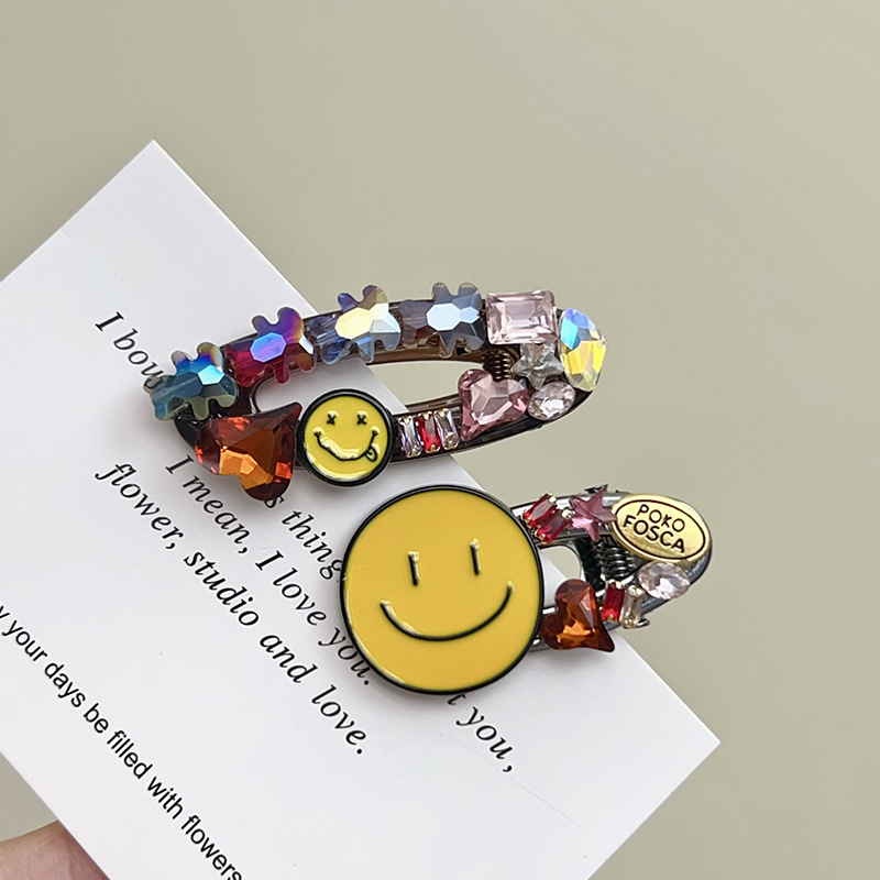Korean High-Quality Accessible Luxury Heavy Industry Flash Diamond DIY Cute Smiling Face Elegant Hairpin Exquisite Colorful Diamond Full of Diamonds