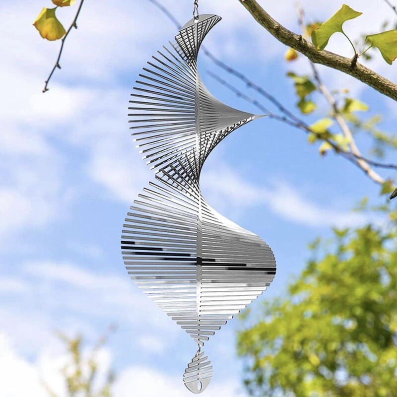 Creative Home Metal Spiral Wind Chime Silent Wind Turning 3D Tornado House Decoration Bird Scare Handy Gadget for Amazon