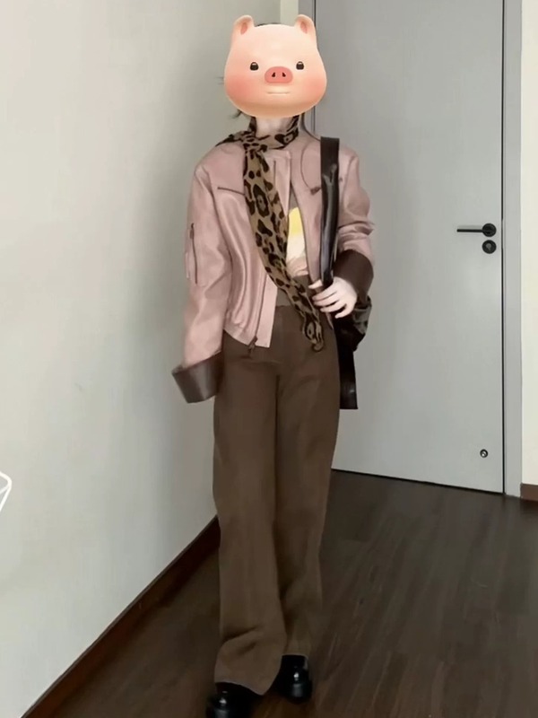 早秋搭配一整套大码胖mm夹克皮衣打底衫阔腿裤时尚减龄三件套装女|undefined