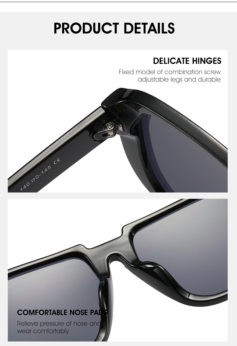 55g Weight Full Frame Glasses Structure Sunglasses Classification PC, UV400 Protection Lens Material Square Glasses Style Daily Occasion Solid Color Pattern Women'S Gender Patchwork Design Fashion Style Black Color Fashion Solid Color PC UV400 Protection Square Patchwork Full Frame Men's Sunglasses 11