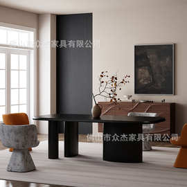 中古风设计师创意办公桌洽谈桌椭圆形原木大板桌复古实木家用书桌