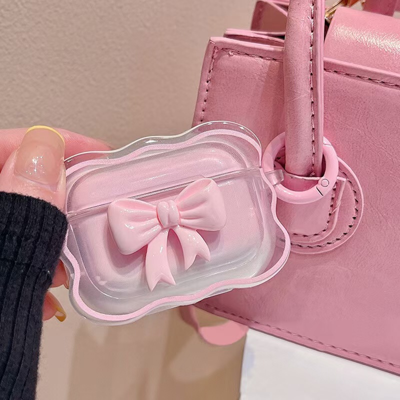 Girl's Powder Three-Dimensional Bow for AirPods4 Generation Headphone Protective Case pro2/pro2/3 Generation Headphone Case