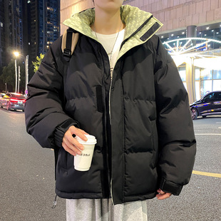 Customized Logo2024 New Pure Color Cotton Jacket for Men in Winter Thickeneded Trendy Brand Jacket Stand Collar Sense of Design Youth Chessboard