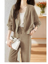 秋季女装休闲时尚新款阔腿裤套装女洋气减龄港味开衫职业两件套