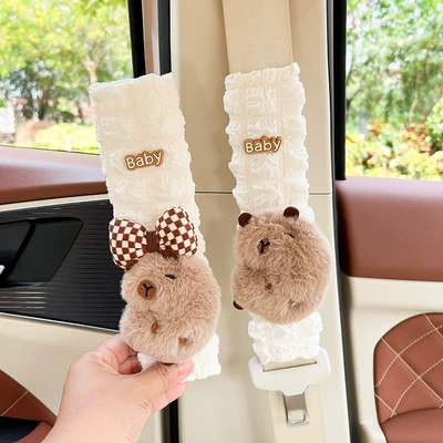 Carto Kappi Barra car seat belt shoulder guard universal car anti-collar protective cover car decoration cute decoration (Seat belt shoulder pad) - side-body-capibala-1-pair-of-puff-shoulder-pads