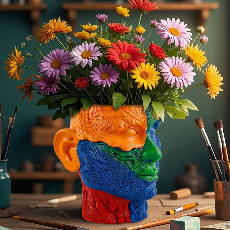  New Creative Colorful Hand-painted Art Face Flower Pot Home Outdoor Garden Landscape Decoration