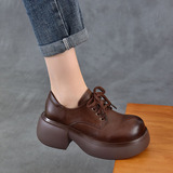 以一 Весной и осенью новые стильные однослойные туфли из воловьей кожи на шнуровке в стиле ретро, ​​легкие британские универсальные большие кожаные туфли на мягкой подошве с толстой подошвой