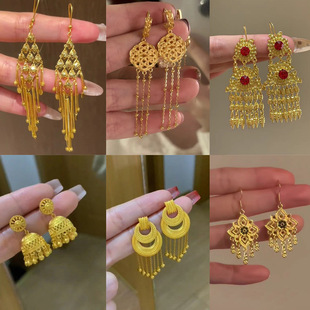Retro Palace Style Golden Tassel Long Earrings New Chinese Style Hanfu Cheongsam Earrings Accessories 2025 Trendy