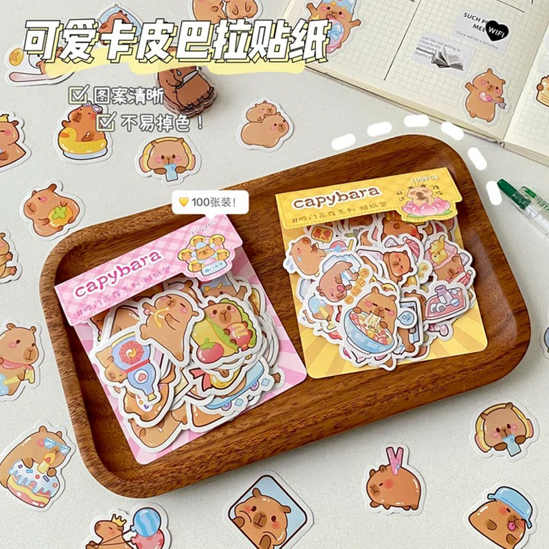 100 наклейки мультфильм ручной счет наклейки милые капибары наклейки для чехла для телефона diy декоративная наклейка для оптовой продажи