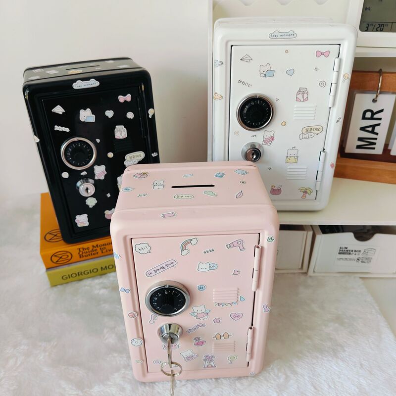 家庭用クリエイティブミニレトロ金属セーフティボックス貯金箱子供貯金箱小銭入れ缶キー暗証番号ロック|undefined