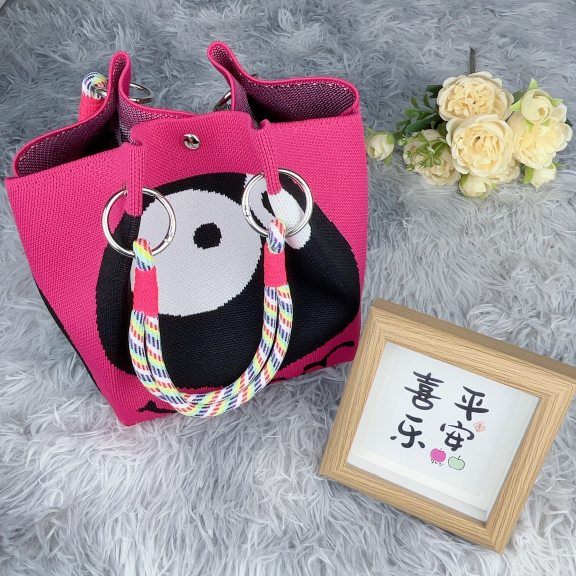 Bolsa de punto bolsas de dibujos animados para mujeres lindas bolsas de regalo de mano bolsas de bocadillos prácticas versátiles bolsas de cubo baratas gran capacidad