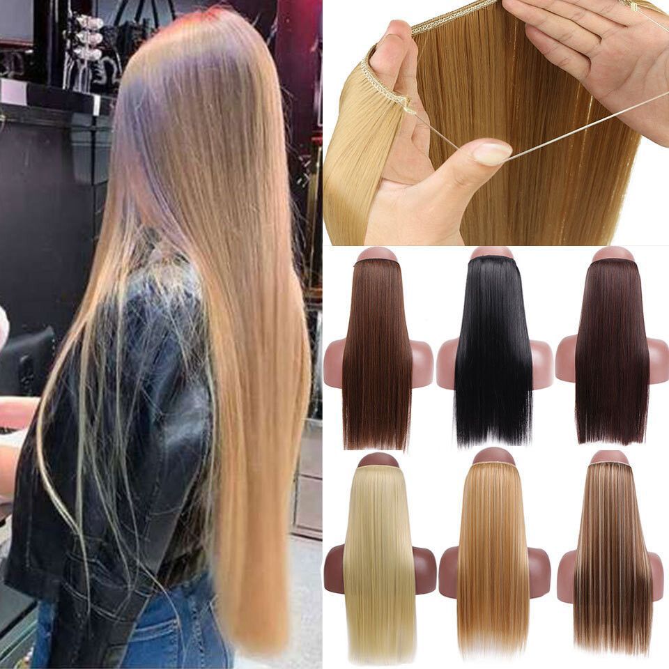 Nuevas pelucas de fibra de pescado cortina de cabello pelucas largo cabello recto sin marcas extensiones de cabello 26 pulgadas comercio exterior