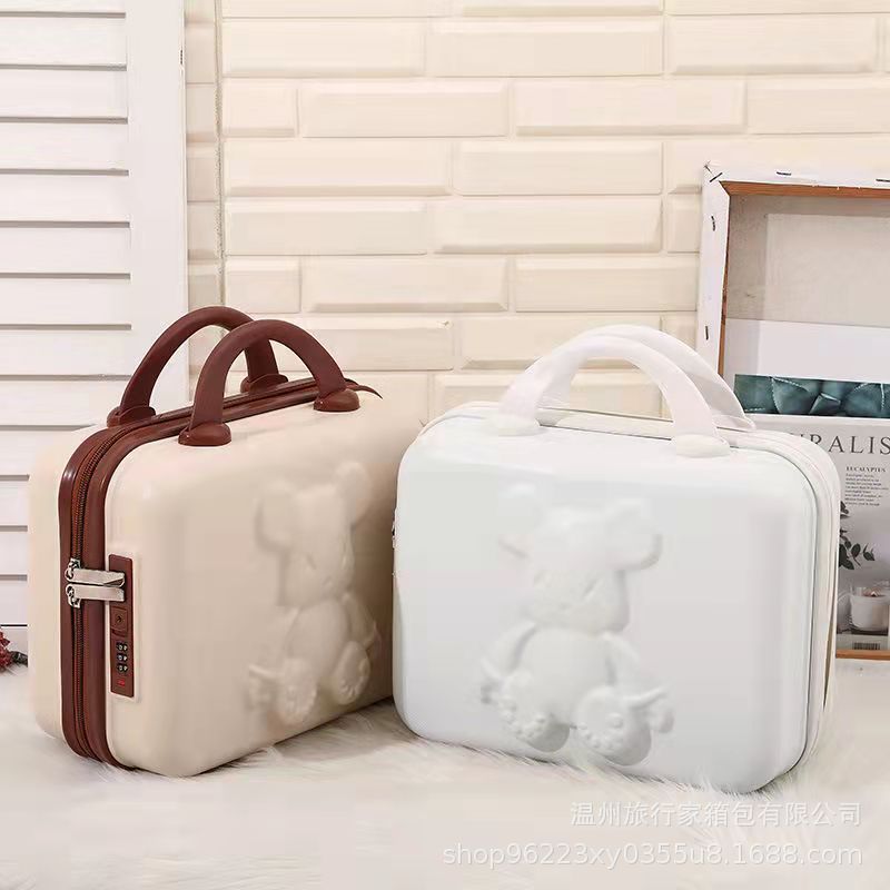 Maleta equipaje caso cosmético 14 pulgadas dibujos animados lindo oso contraseña bloqueo caja de almacenamiento mano regalo oso caja