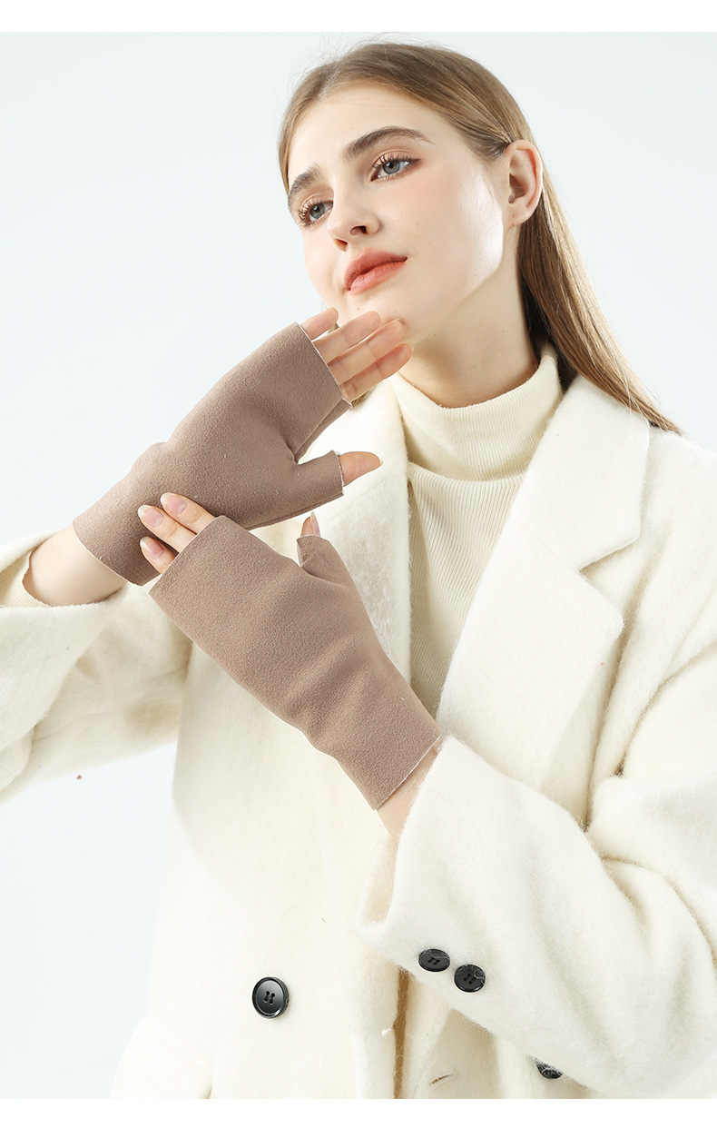 Autumn And Winter German Velvet Half Finger Gloves For Women Winter Student Writing Office Typing Exposed Five Fingers, And Velvet Warm Gloves_maomaolike.com