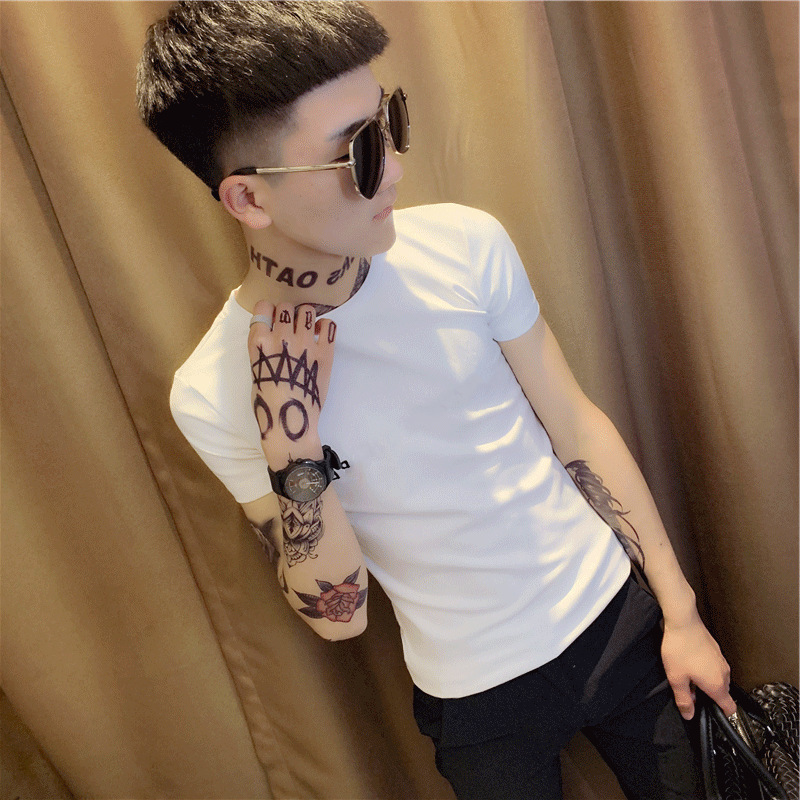 Spiritual Society Men's Short-sleeved T-shirt Men's Solid Color Half-sleeved Slim-fit Tight-fit Large Size Slimming Stretch Base-shirt Men's T-shirt Spiritual Society Men's Short-sleeved T-shirt Men's Solid Color Half-sleeved Slim-fit Tight-fit Large Size Slimming Stretch Base-shirt Men's T-shirt