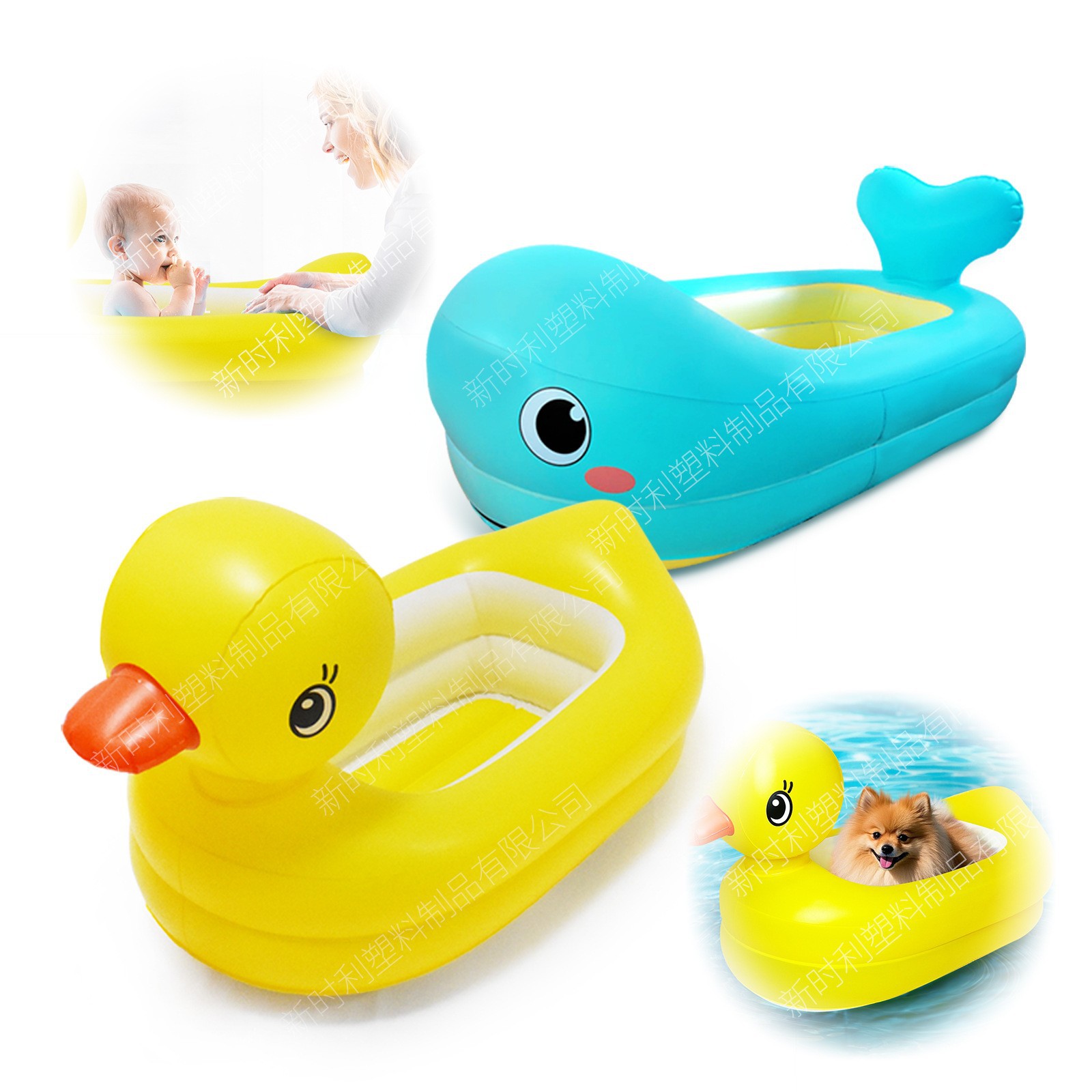 Factory direct wholesale inflatable rubber duck bathtub, baby bath tub, baby whale swimming pool