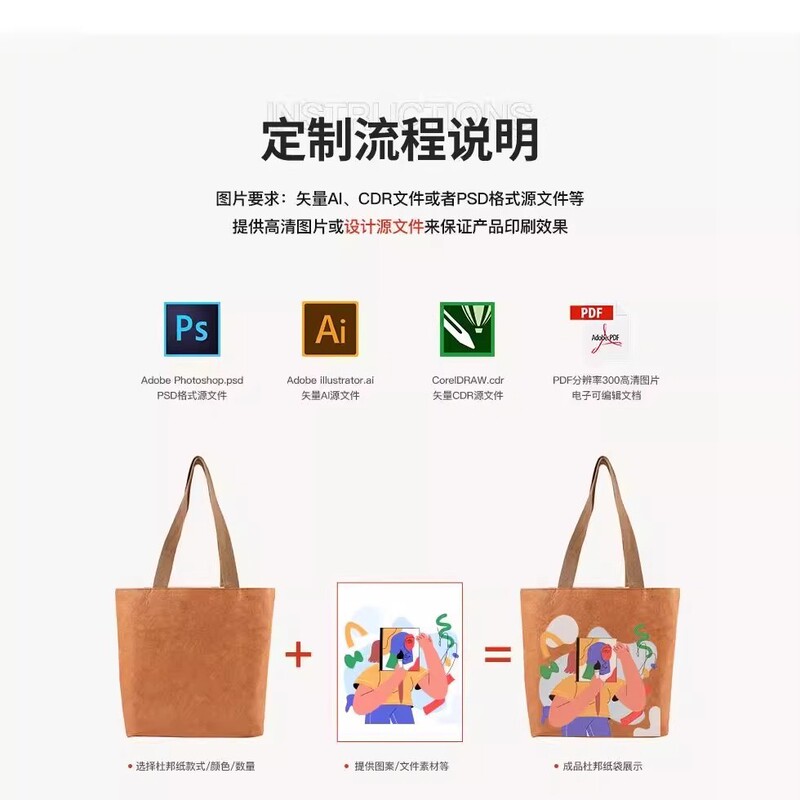 现货揉纹防水杜邦纸袋logo印刷时尚复古加厚可水洗牛皮纸袋制定|undefined
