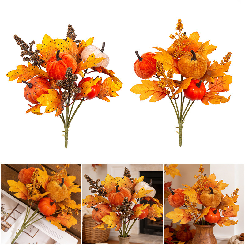 Amazon Cross-Border Autumn Harvest Festival Artificial Pumpkin Maple Leaf Bunch Thanksgiving Autumn Harvest Decoration Artificial Flowers Amazon Cross-Border Autumn Harvest Festival Artificial Pumpkin Maple Leaf Bunch Thanksgiving Autumn Harvest Decoration Artificial Flowers