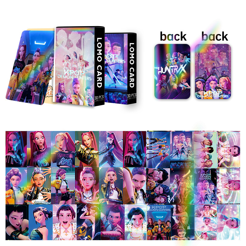 镭射闪卡 猎魔女团双面30张小卡 LOMO卡 动漫周边 盒装照片 贺卡|undefined