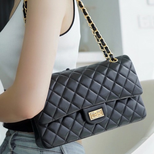 2024 New High-End Leather Chanel-Inspired Herringbone Chain CF Mouth Cover Bag Fashion Single Shoulder Crossbody Underarm Women's Bag