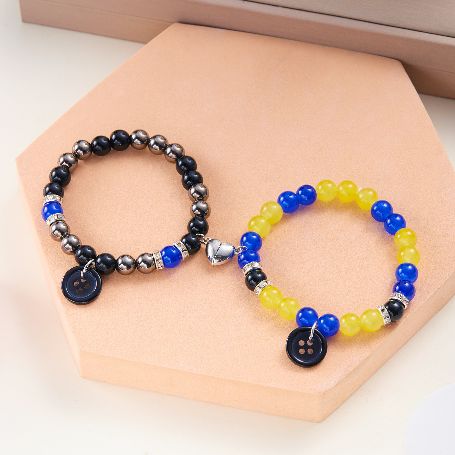 Cross-border Couple Bracelet Love Magnetic Suction Natural Stone Beaded Bracelet Button Bat Magnetic Woven Bracelet