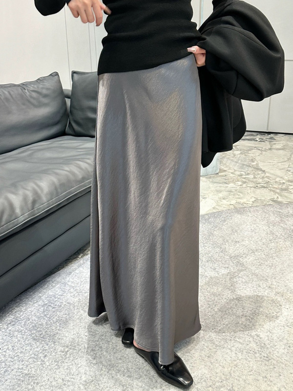 女性用アセテートサテンフィッシュテールスカート2025気質シンプルなドレープ痩身ヒップカバーアラインメントミドル丈スカート|undefined